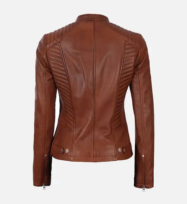 Women’s Brown Sheepskin Cognac Wax Café Racer Leather Jacket