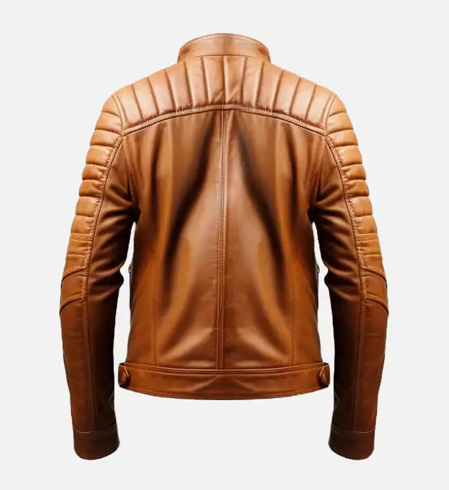 Men’s Sheepskin Tan Brown Leather Café Racer Jacket