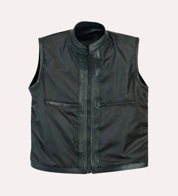 Genuine Leather Perforated Biker Vest - Classic Leather Moto Vest for comfortable rides