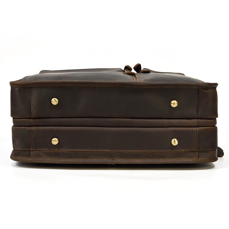 Crazy Horse Leather Laptop Briefcase – 3 Compartment Business Messenger Bag for Men & Women