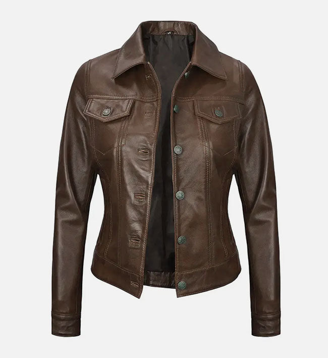 Women’s Sheepskin Leather Trucker Jacket – Multi-Color Options