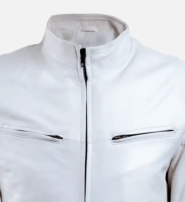 Men’s Sheepskin White Slim Fit Leather Bomber Jacket