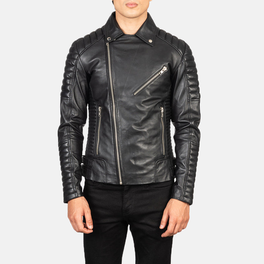 Men’s Semi-Aniline Sheepskin Leather Biker Jacket with Notch Collar