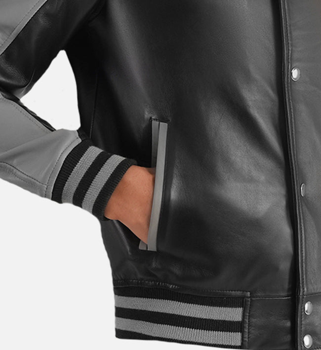 Men’s Sheepskin Leather Bomber Jacket – Multicolor with Ribbed Hemline and Iconic Detailing