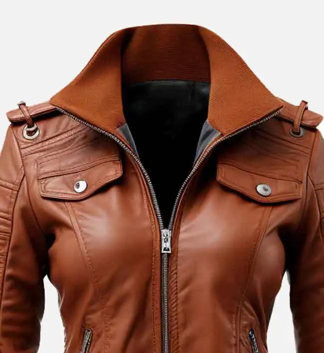 Women’s Sheepskin Brown Vintage Bomber Leather Jacket