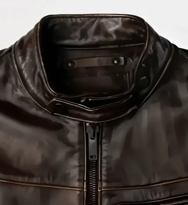 Men's Sheepskin Vintage Brown & Walnut Brown Leather Biker Jacket