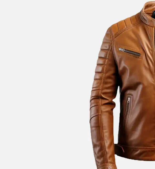 Men’s Sheepskin Tan Brown Leather Café Racer Jacket
