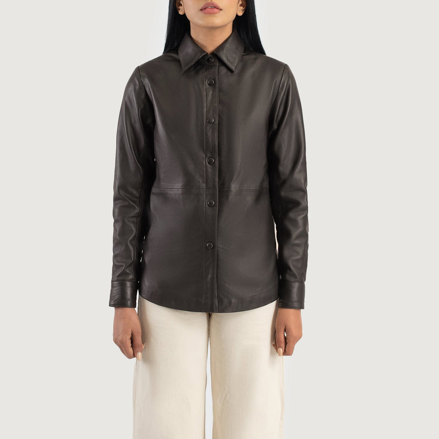 Women’s Sheepskin Leather Jacket with Shirt Collar