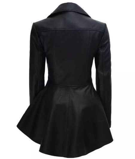 Women Peplum Leather Jacket, Female's Real Leather Jacket, Lapel Collar Peplum Leather Blazer