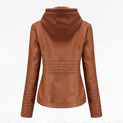 Detachable Hood Women's Real Leather Jacket - Classic Biker Style, Moto Chic Design