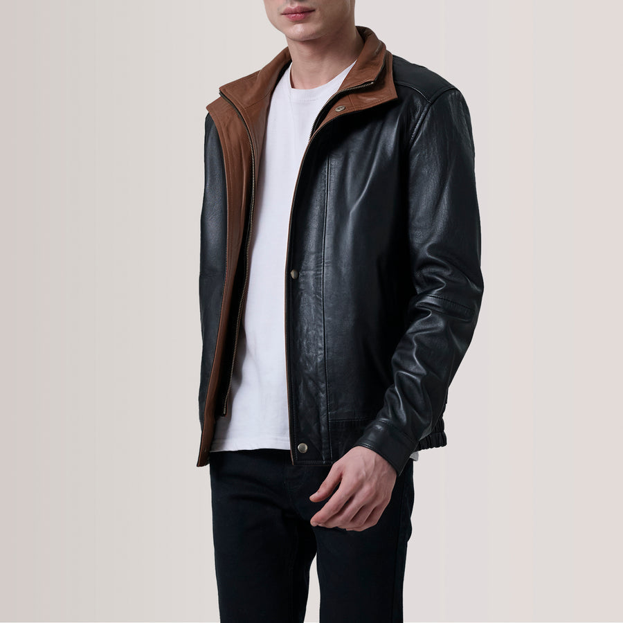Men’s Stylish Sheepskin Leather Biker Jacket with Quilted Polyester Lining