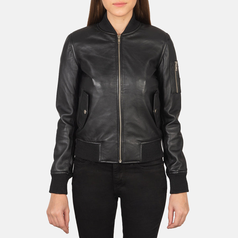 Genuine Sheepskin Leather Bomber Jacket For Women