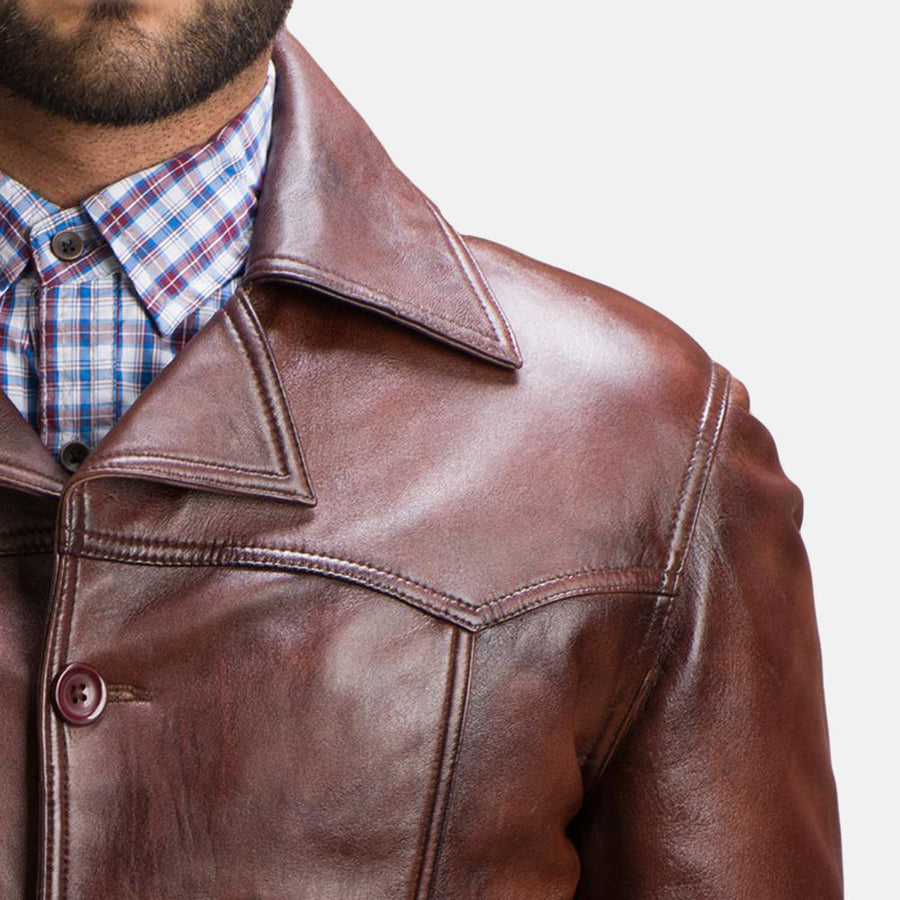Men’s Brown Sheepskin Leather Jacket with Notch Collar
