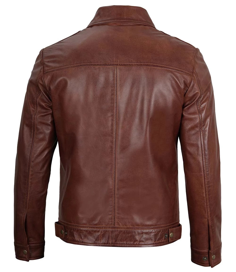 Men's Brown Leather Jacket - Classic Biker Style, Genuine Leather, Casual Outerwear for All Seasons and Occasions