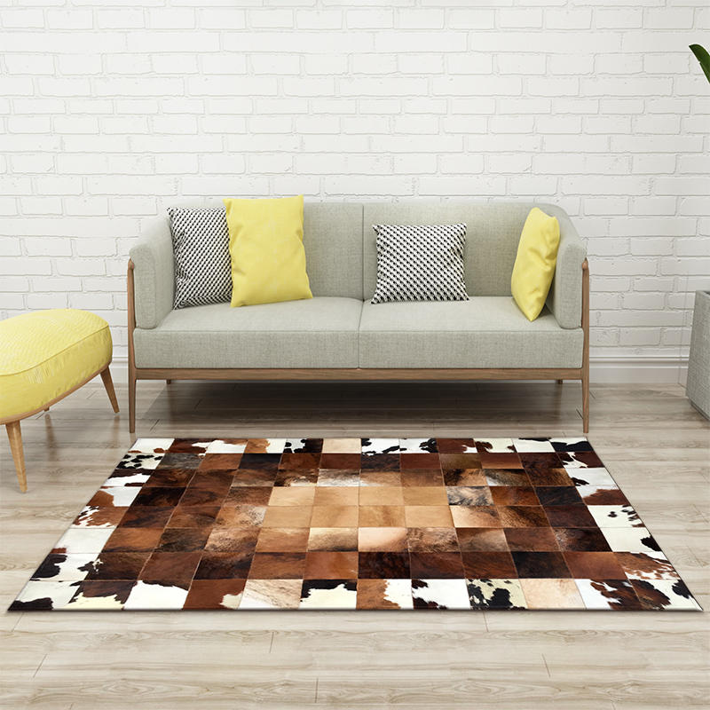 Handcrafted Hair-On Cowhide Leather Patchwork Rectangle Rug