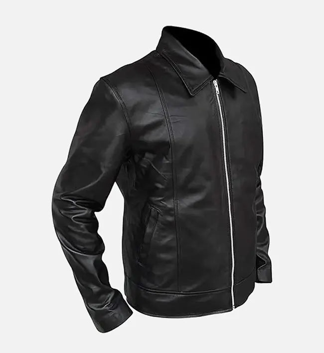 Men’s Sheepskin Leather Biker Jacket – Black with Streamlined Stitching