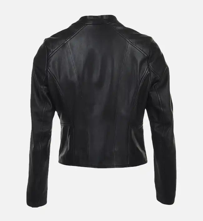 Women’s Sheepskin Leather Bomber Jacket – Classic Quilted Shoulder Design