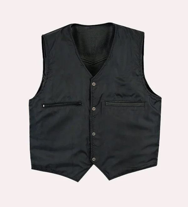 Pure Leather Biker Vest - Classic Leather Moto V-Shape Neck Waistcoat - Stylish Casual Fit for all occasions and seasons