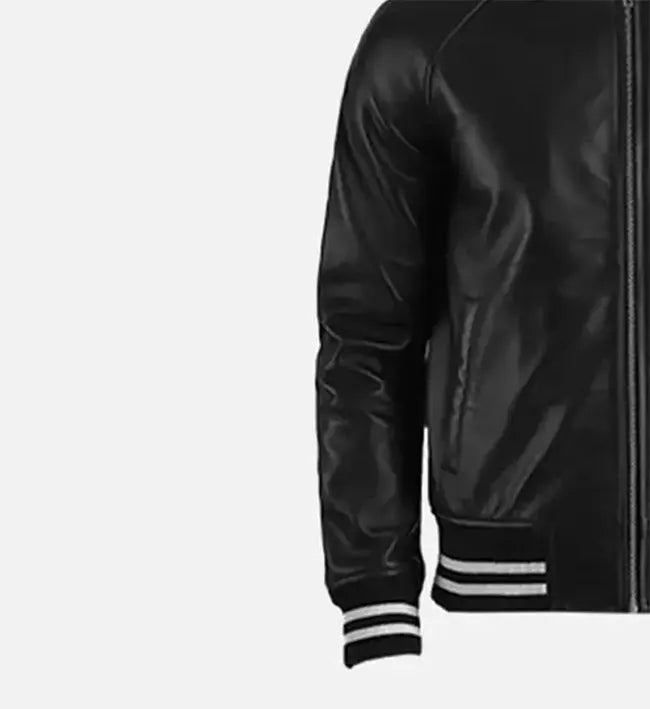 Men’s Genuine Sheepskin Leather Plain Varsity Moto Jacket