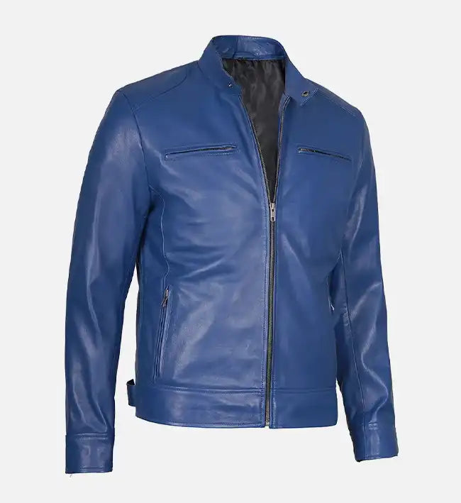 Men’s Sheepskin Stylish Slim Fit Blue Leather Jacket