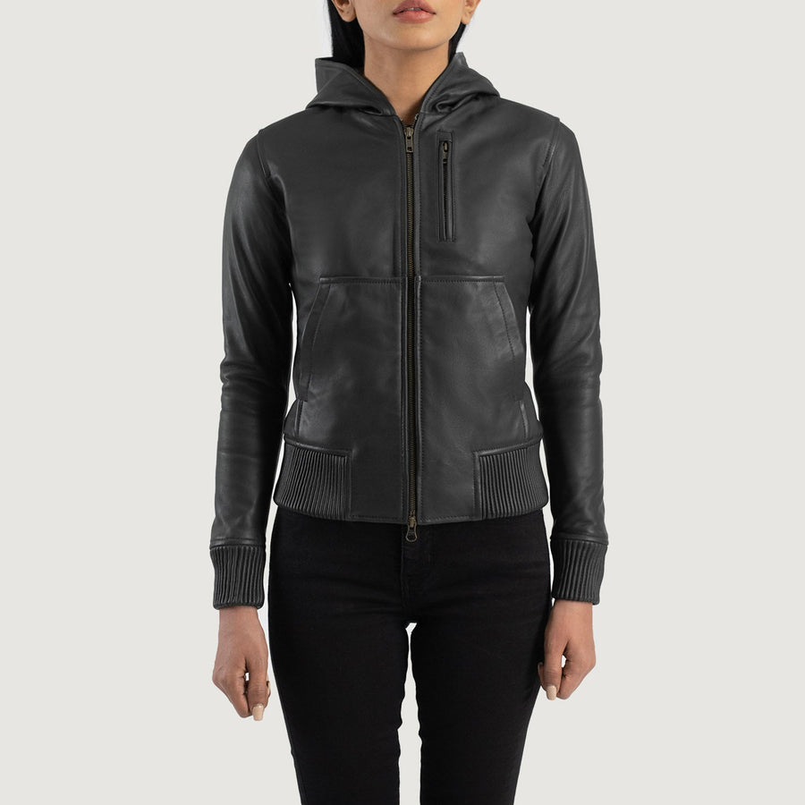 Women’s Hooded Sheepskin Leather Jacket with Fleece Lining