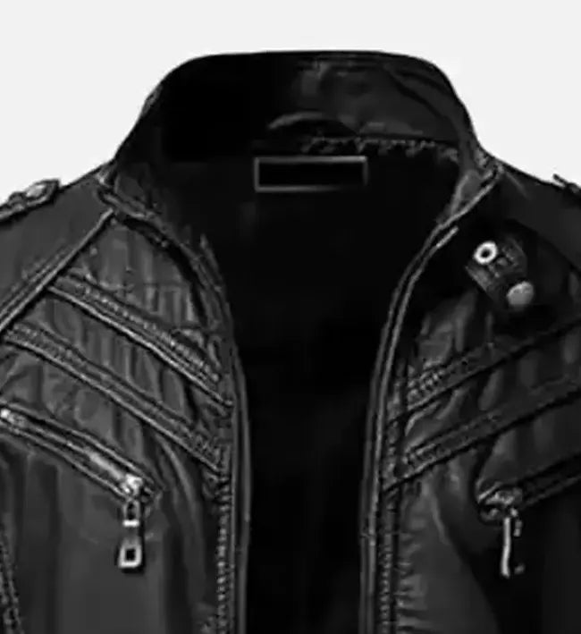 Men’s Sheepskin Slim Fit Black Biker Leather Jacket