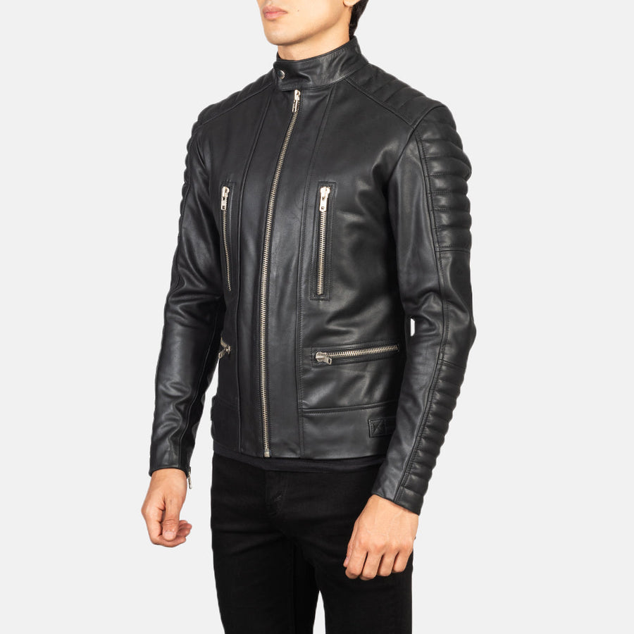 Men’s Black Semi-Aniline Cowhide Leather Rider Jacket