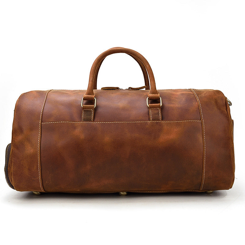 Genuine Crazy Horse Leather Duffle Bag with Shoe Compartment | Weekender Travel Bag