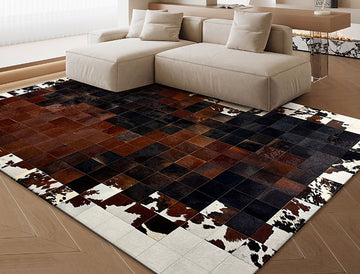 Luxurious Handmade Cowhide Leather Patchwork Rectangle Rug/Carpet