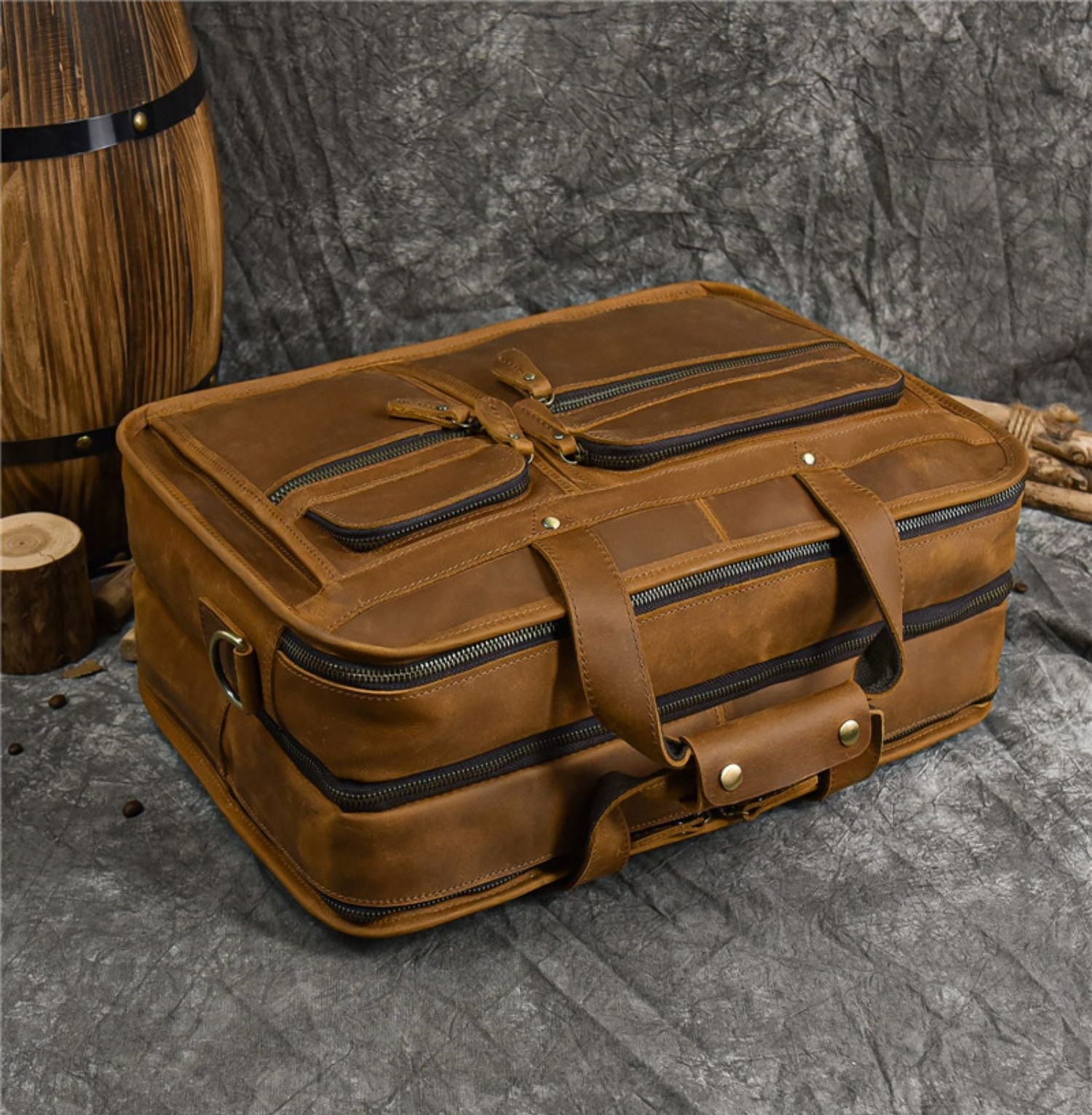 Crazy Horse Leather Laptop Briefcase – 3 Compartment Business Messenger Bag for Men & Women