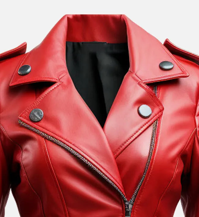 Women’s Sheepskin Slim fit Red Biker Leather Jacket