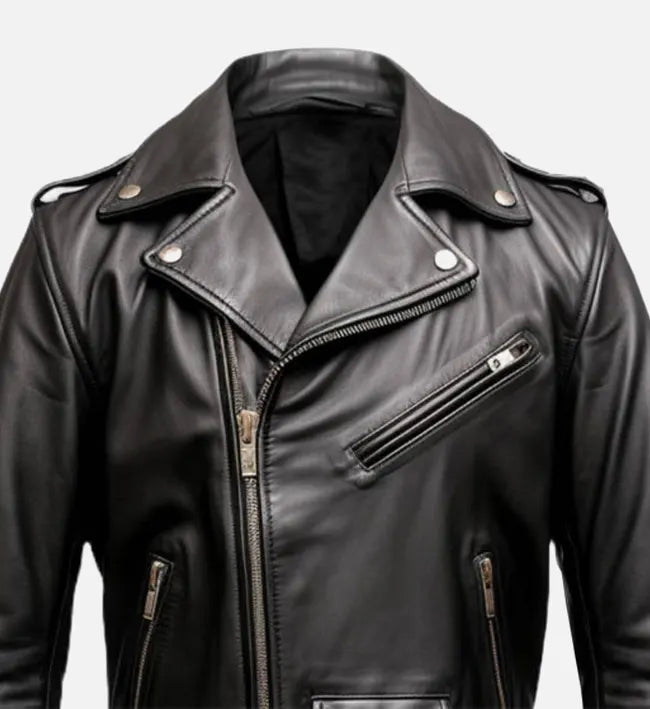 Men’s Sheepskin Leather Biker Jacket with Asymmetrical Zipper