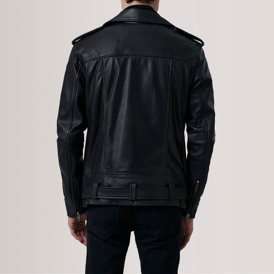 Men’s Sheepskin Leather Rider Jackets with Notch Collar & Waist Straps – Semi-Aniline Finish