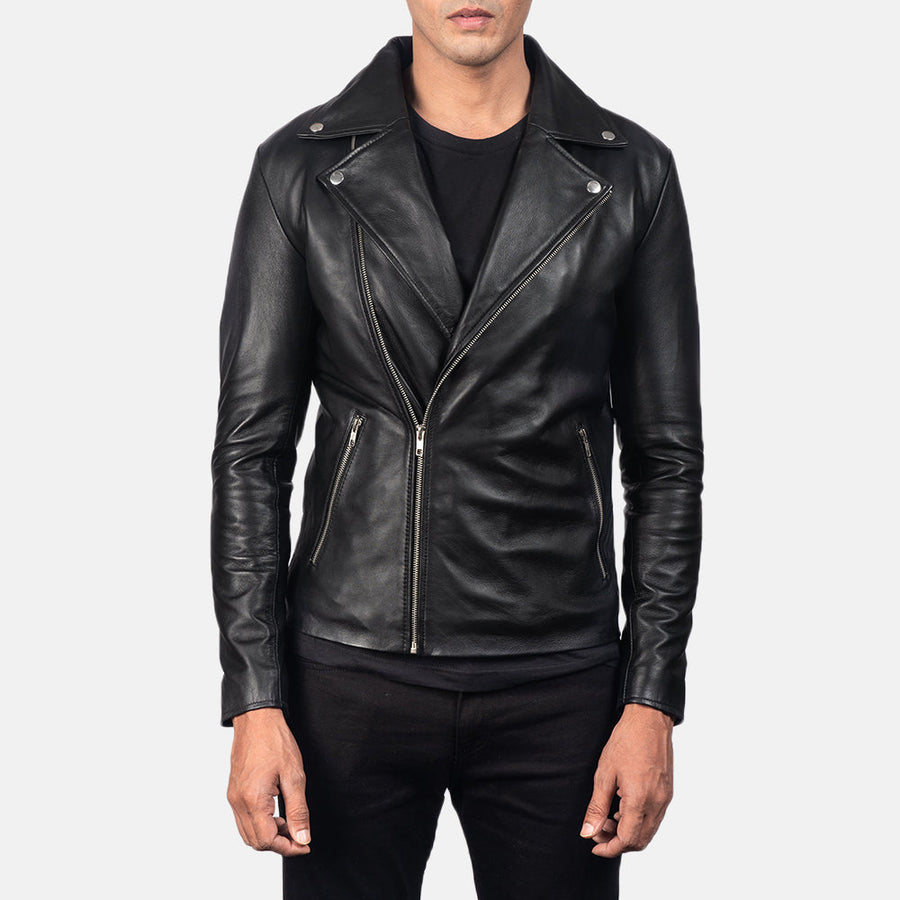 Men’s Sheepskin Leather Biker Jacket with Notch Collar