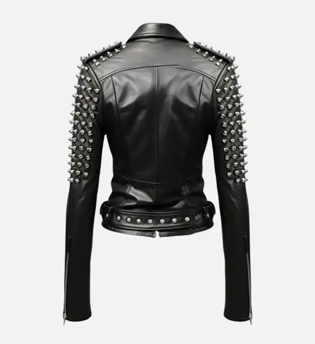Women’s Sheepskin Stud Biker Black Leather Jacket