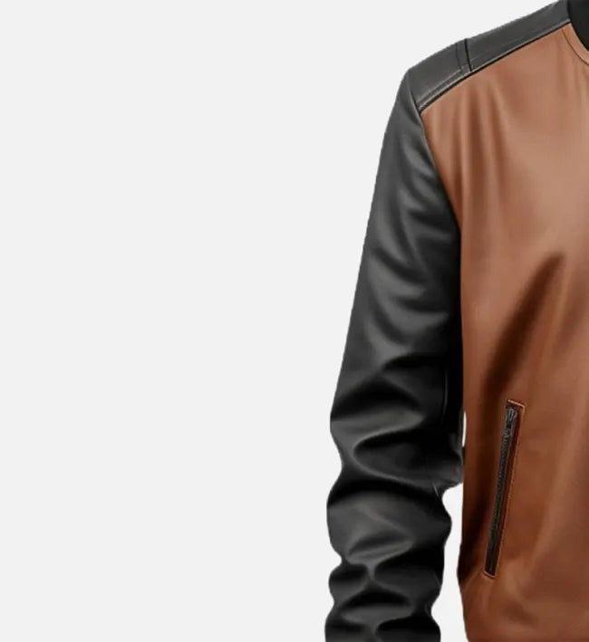 Men’s Sheepskin Leather Bomber Jacket – Black & Brown Contrast Design