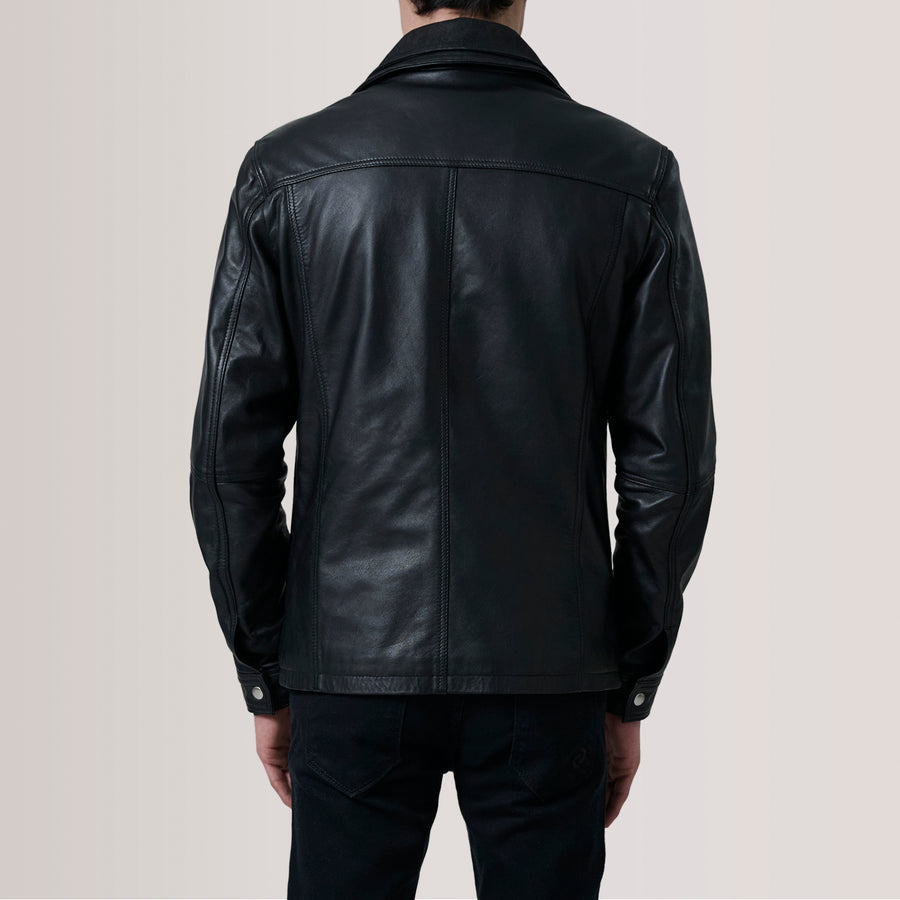 Classic Sheepskin Leather Jackets with Leather-Lined Shirt Collar