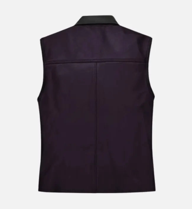 Men’s Sheepskin Leather Vest – Purple with Notched Lapel & Belted Waist