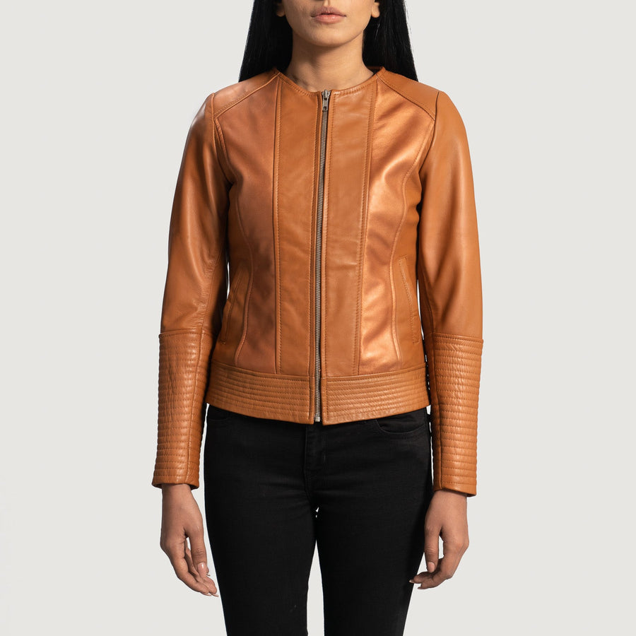 Women’s Tan Brown Sheepskin Leather Biker Jacket