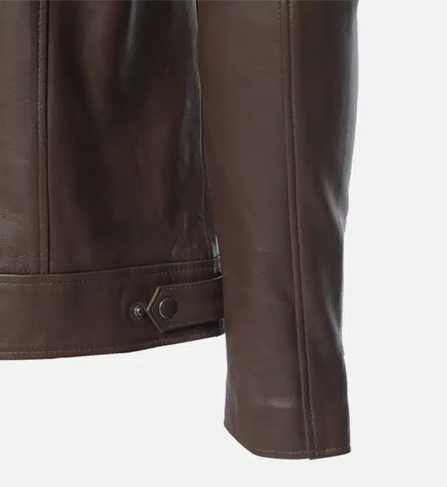 Genuine Sheepskin Leather Biker Jacket – English Brown with Shirt-Style Collar