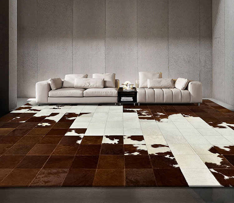 Authentic Hair-On Cowhide Leather Patchwork Rectangle Rug – Handcrafted Luxury