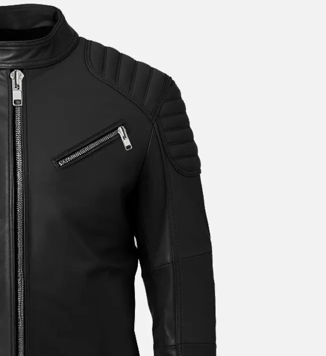 Men’s Black Café Racer Leather Jacket – Genuine Sheepskin