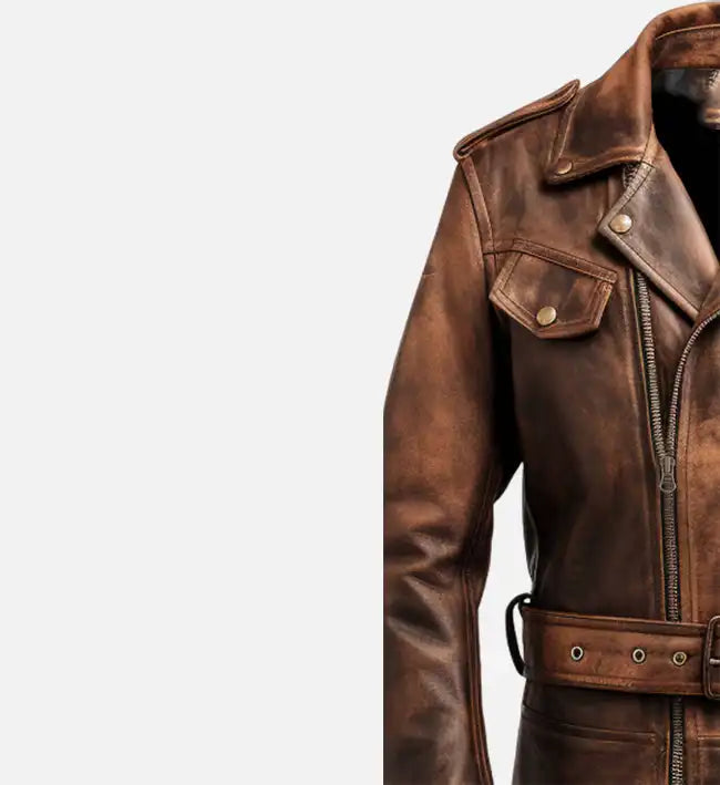 Men’s Sheepskin Leather Rider Jacket – Brown with Stud Buttons & Distressed Finish