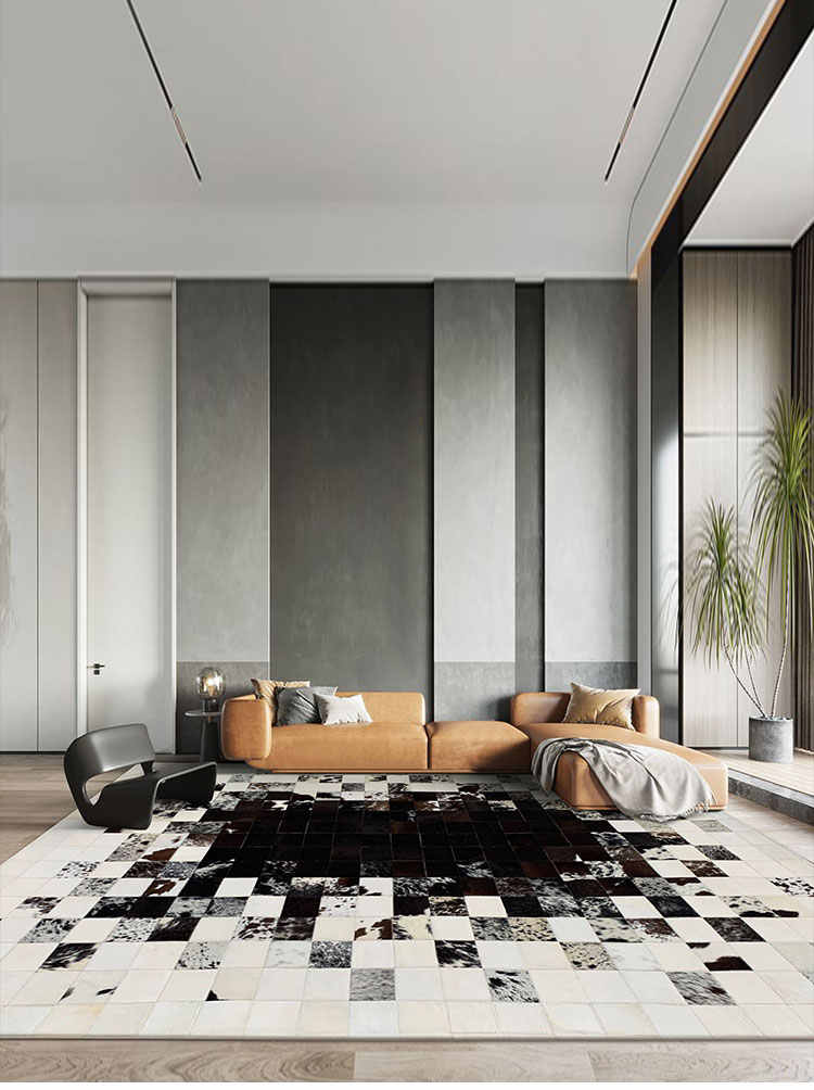 Handcrafted Cowhide Leather Patchwork Rug – Natural Hair-On Design
