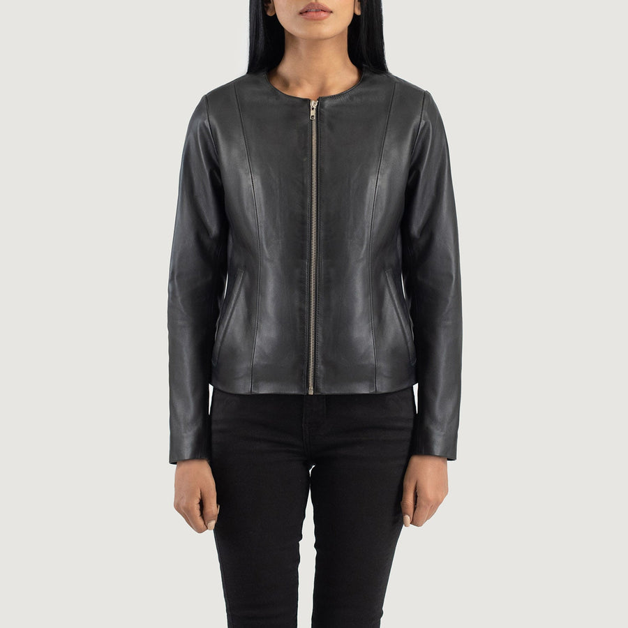 Luxury Sheepskin Collarless Leather Jacket For Women