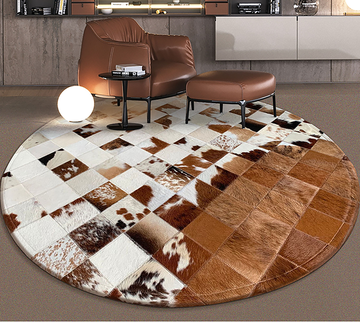 Genuine Hair-On Cowhide Patchwork Round Rug – Handmade Artistry