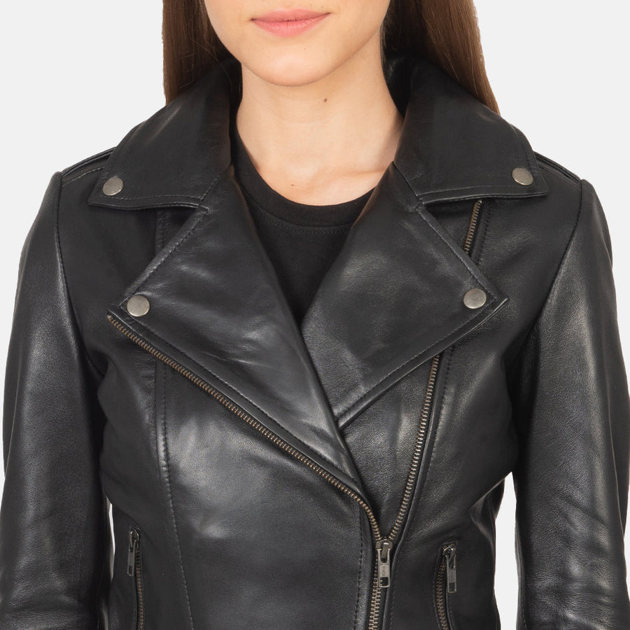 Women’s Sheepskin Leather Biker Jacket with Epaulettes