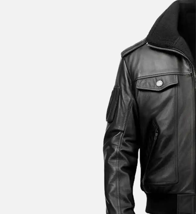 Men’s Sheepskin Aviator Black Leather Bomber Jacket