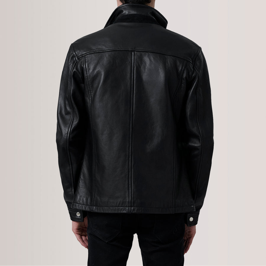 Iconic Sheepskin Leather Jacket with Suede-Lined Shirt Collar