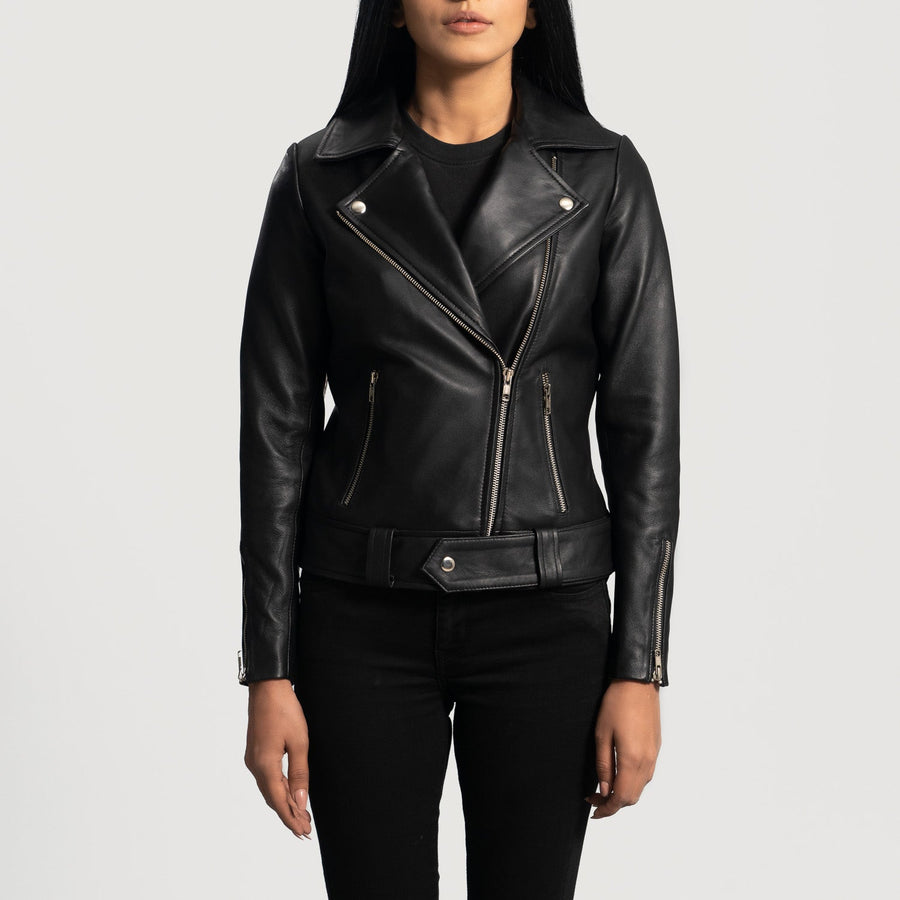Women's Sheepskin Black Leather Biker Jacket
